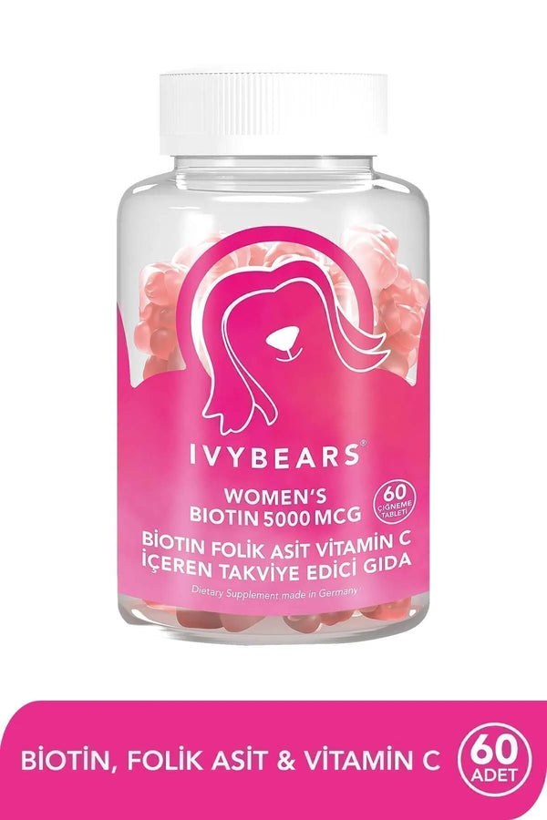 IvyBears Women Hair Vitamin – Biotin 5000 mcg | 60 Chewable Gummies
